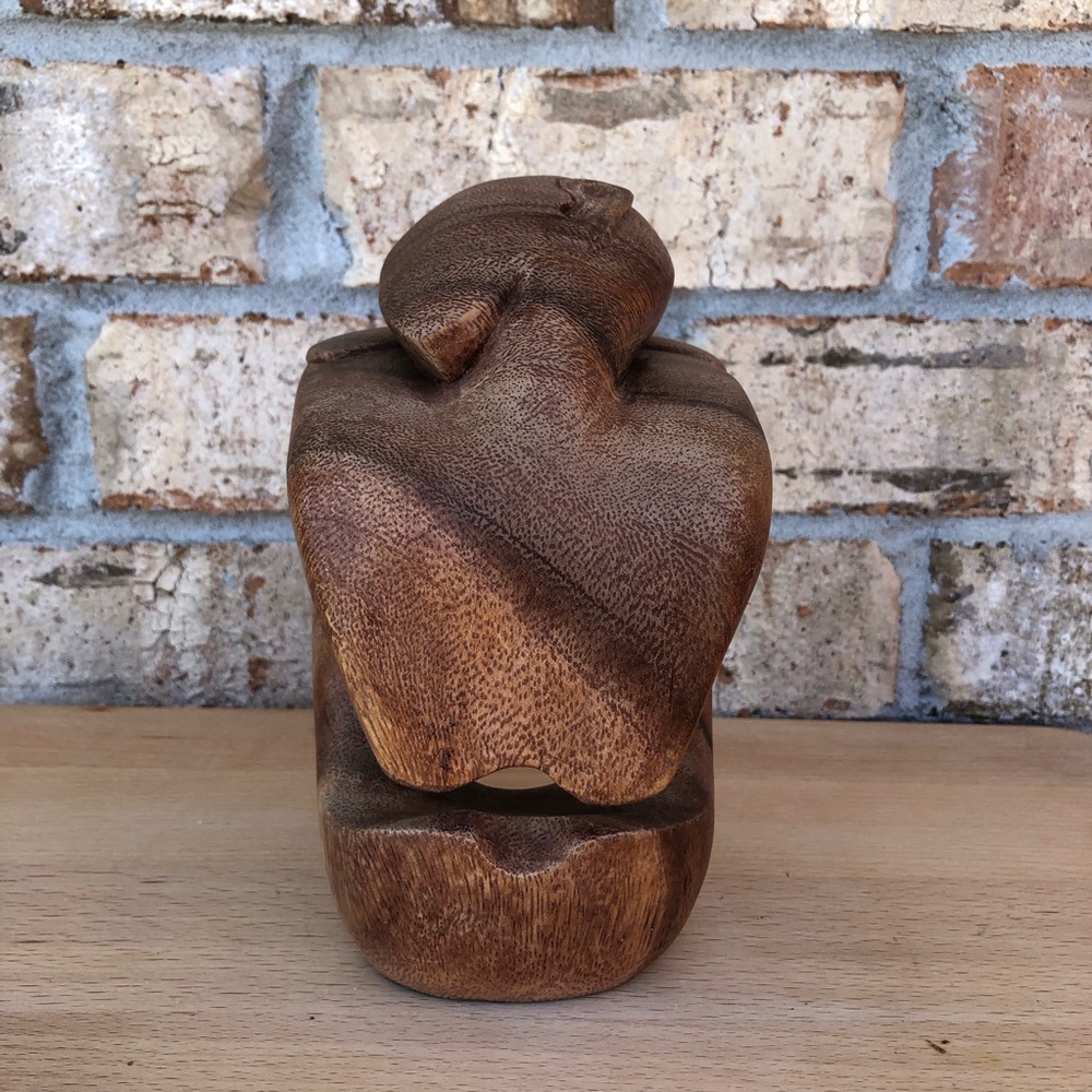 Vintage‎ Brown Resting Man Abstract Rustic Hand Carved Wooden Sculpture Art - Picture 4 of 10